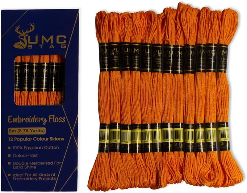 UMC STAG 12 Pieces Tangerine Colour 740/316 Premium Embroidery Thread | 100% Egyptian Cotton Premium Skeins | Cross Stitch Embroidery Floss | Oeko TEX Certified Stranded Cotton (Tangerine) - Image 2